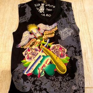 NWT Ed Hardy Christian Audigier Size L Sweater Vest Los Angeles Rhinestones Y2K